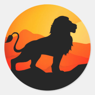 Lion Sunset Silhouette Illustration-34654 Runder Aufkleber