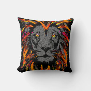 Lion Throw Kissen Orange Dark Lion Illustration