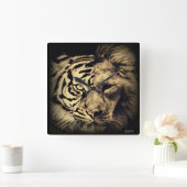 Lion Tiger 2in1 Wall Clock Quadratische Wanduhr (Zuhause)