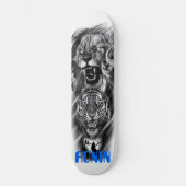 Lion Tiger Cat Crow Girl Silhouette Skateboard (Vorderseite)