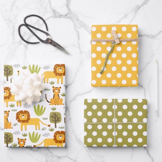 Lion Tiger Jungle Wrapping Paper Set 3 Geschenkpapier Set (Vorderseite)