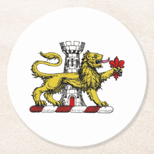 Lion Tower Lilie Wappen Emblem C Runder Pappuntersetzer