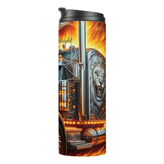 Lion Truck American Flag Feuer Thermosbecher (Nach rechts gedreht)