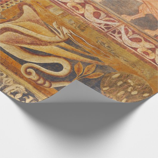 LION UND DRAGON Mittelalterliches Fresco in Gelb O Geschenkpapier (Ecke)