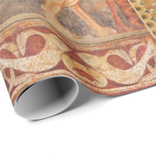 LION UND DRAGON Mittelalterliches Fresco in Gelb O Geschenkpapier (Rolleneckpunkt)