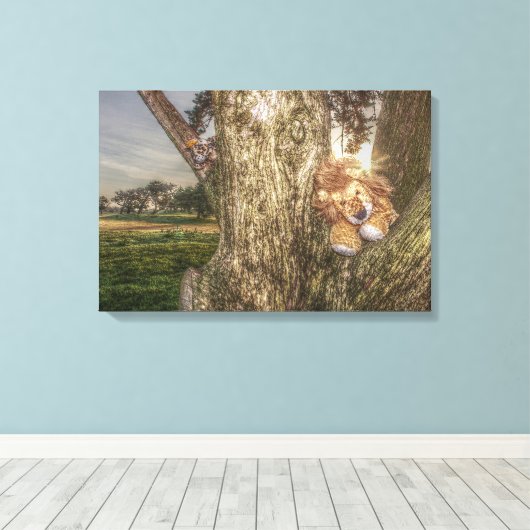 Lion und Leopard sind Freunde Canvas Print Leinwanddruck (Insitu (Holzboden))