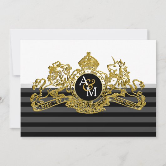 Lion Unicorn British Customizable Monogram Einladung (Vorderseite)