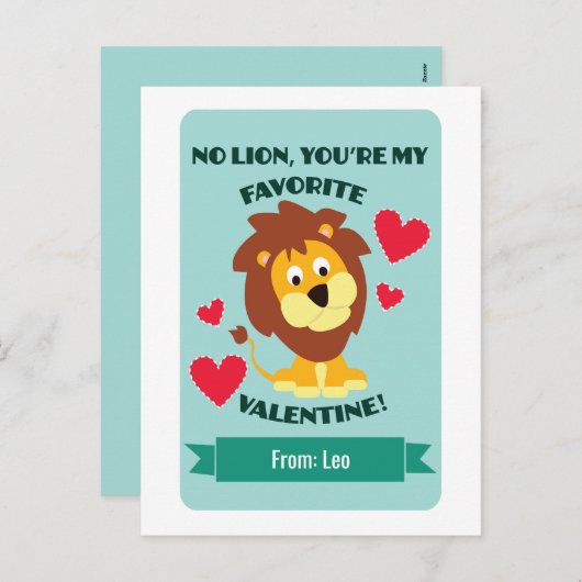 Lion Valentine Classrom Feiertagspostkarte (Vorne/Hinten)