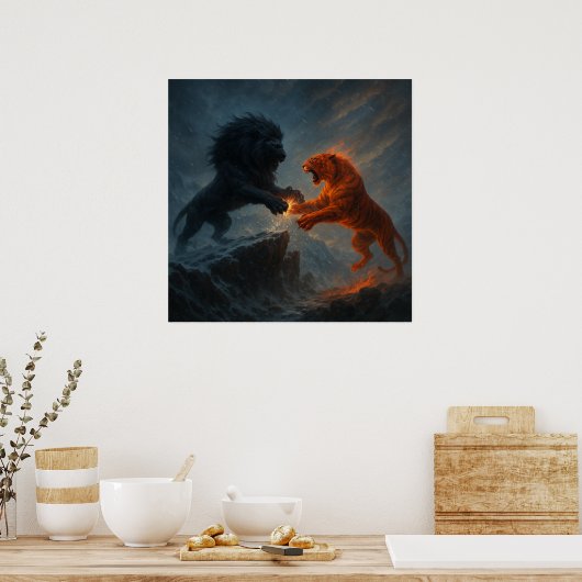 Lion vs Tiger – Clash of Elements Poster (Küche)