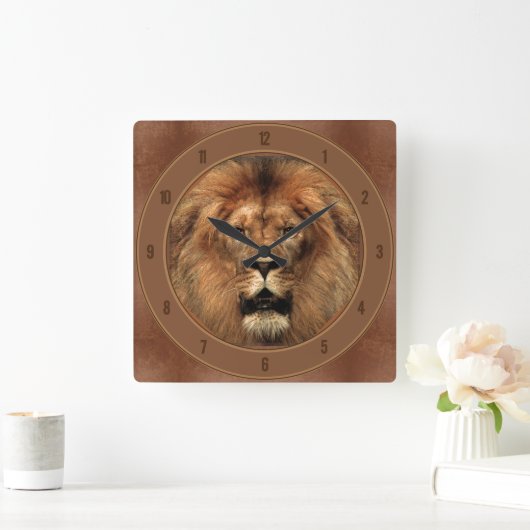 Lion 🦁 Wall Clock Quadratische Wanduhr (Zuhause)