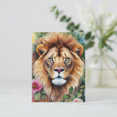Lion Watercolor Blumenart Postkarte (Stehend Vorderseite)