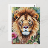 Lion Watercolor Blumenart Postkarte (Vorne/Hinten)