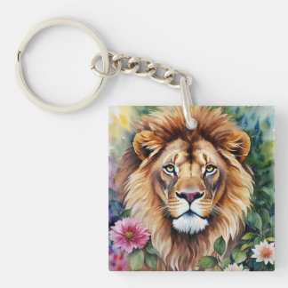 Lion Watercolor Blumenart Schlüsselanhänger
