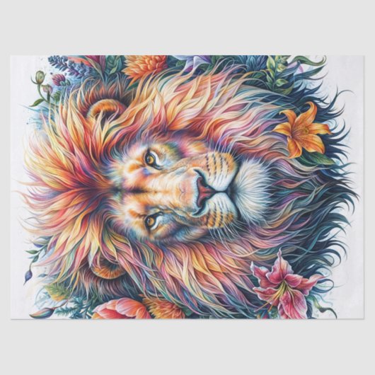 Lion Watercolor farbenfroh und blumenreich Seidenpapier (Vorderseite)