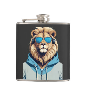 Lion Wearing Hoodie Funny Coole Tierart Flachmann