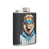 Lion Wearing Hoodie Funny Coole Tierart Flachmann (Rechts)