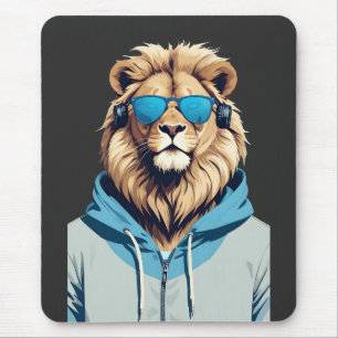 Lion Wearing Hoodie Funny Coole Tierart Mousepad