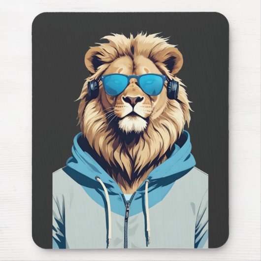 Lion Wearing Hoodie Funny Coole Tierart Mousepad (Vorne)
