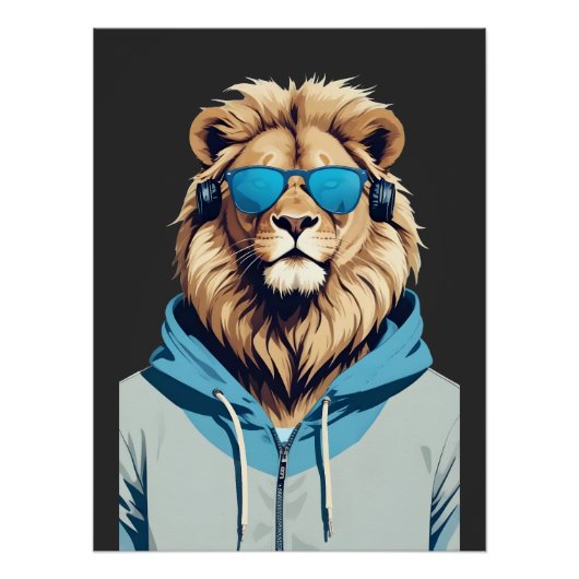 Lion Wearing Hoodie Funny Coole Tierart Poster (Vorderseite)