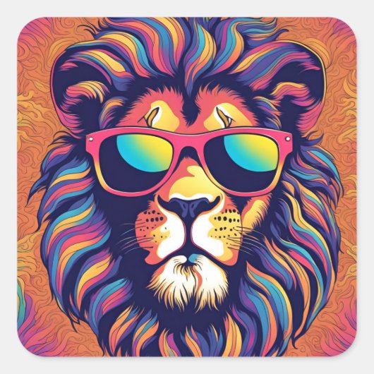 Lion Wearing-Sonnenbrille Quadratischer Aufkleber (Vorderseite)