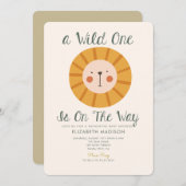 Lion Wild eins ist auf der Way Baby Shower Einladung (Vorne/Hinten)
