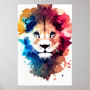 Lion Wild Nature Animal Color Art Malerei Poster
