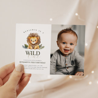 Lion Wild One Birthday Foto Einladung