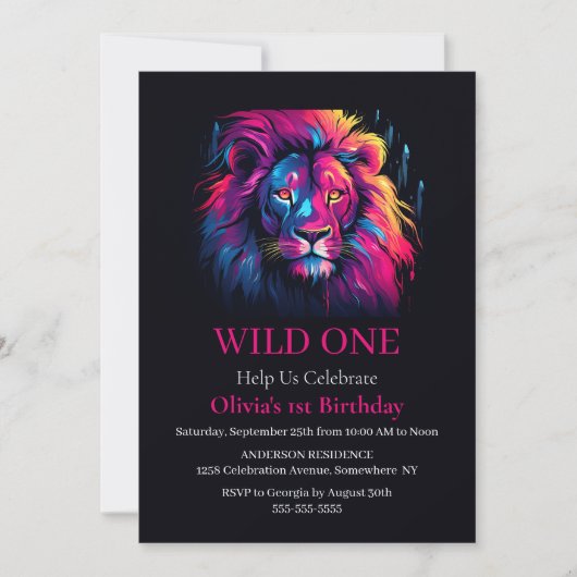 Lion Wild One Geburtstag Einladung (Vorderseite)