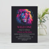 Lion Wild One Geburtstag Einladung (Stehend Vorderseite)