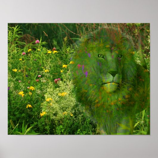 Lion Wildblumen Fantasy Art Poster (Vorne)