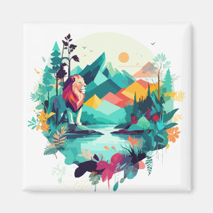 Lion Wildlife Animal Nature Outdoor Water color Magnet