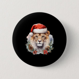 Lion with Christmas Hat South Africa Safari Animal Button