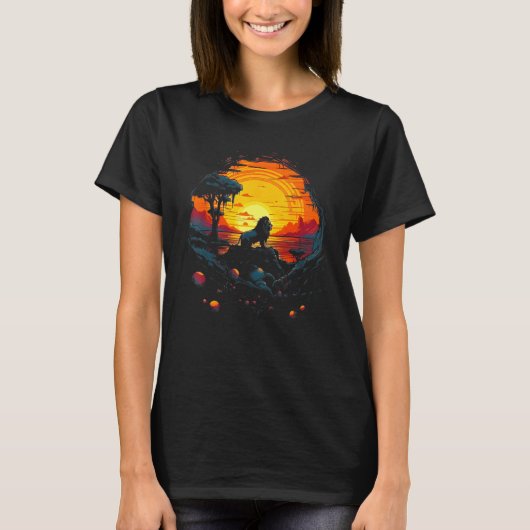 Lion With Sunset Retro Landscape Graphic T-Shirt (Vorderseite)