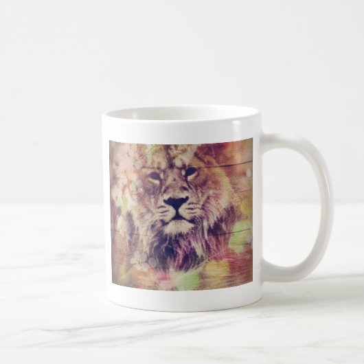 Lion Wooden Spring Grunge Digitale Kunst Kaffeetasse (Rechts)