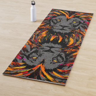 Lion Yoga Mat | Orange Dark Lion Head Illustration Yogamatte