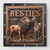 Lion Zebra Close Up Friends Quadratische Wanduhr (Vorderseite)