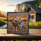 Lion Zebra Savanna Besties Quadratische Wanduhr