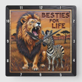 Lion Zebra Savanna Habitat Quadratische Wanduhr (Vorderseite)
