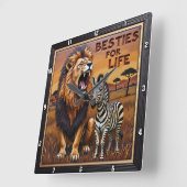 Lion Zebra Savanna Habitat Quadratische Wanduhr (Winkel)