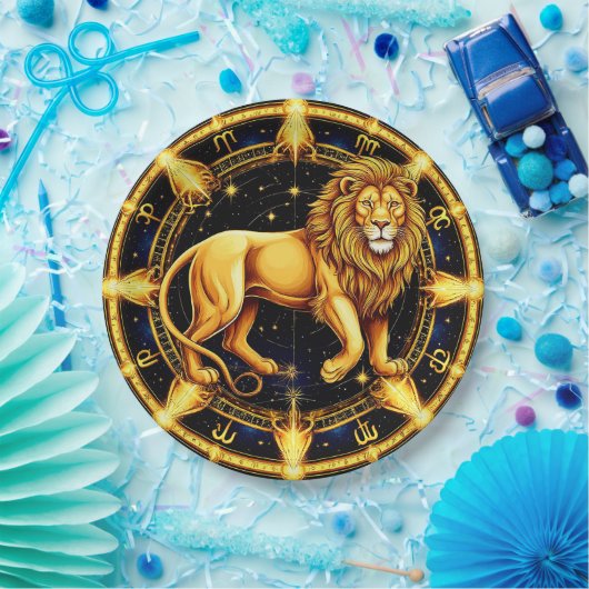 Lion Zodiac Symbol über Celestial Starry Backgroun Pappteller (Party)