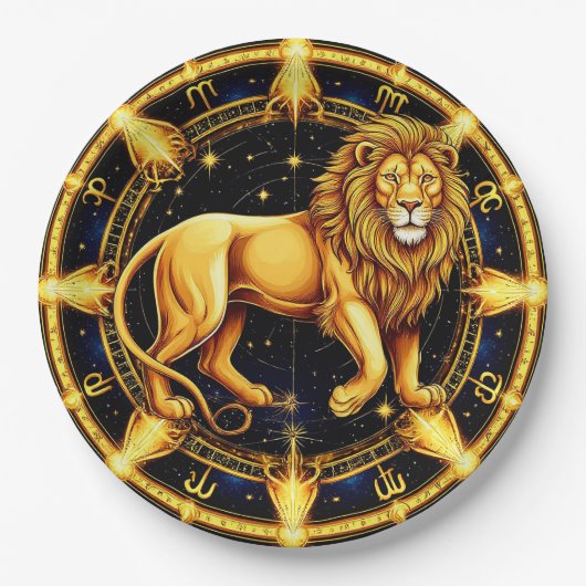 Lion Zodiac Symbol über Celestial Starry Backgroun Pappteller (Vorderseite)