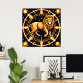 Lion Zodiac Symbol über Celestial Starry Backgroun Poster (Heimbüro)