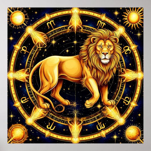 Lion Zodiac Symbol über Celestial Starry Backgroun Poster (Vorne)