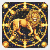 Lion Zodiac Symbol über Celestial Starry Backgroun Quadratischer Aufkleber (Vorderseite)