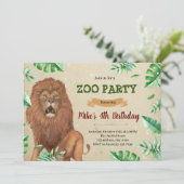 Lion zoo safari Geburtstag Einladung (Stehend Vorderseite)