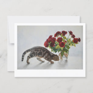 Lionel, die Katze und die Rose - Kunst Postkarte
