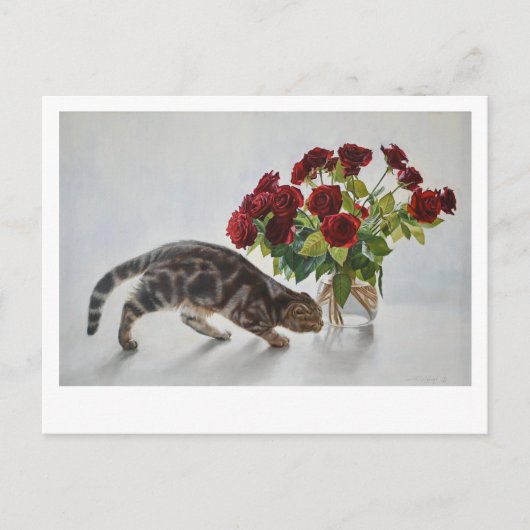 Lionel, die Katze und die Rose - Kunst Postkarte (Vorderseite)