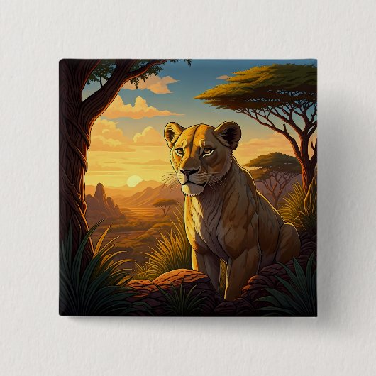 Lioness among a wilderness setting button (Vorderseite)