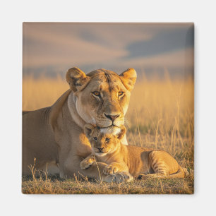 Lioness and cub in Serengeti Tansania Magnet
