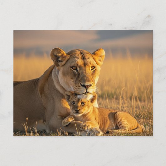 Lioness and cub in Serengeti Tansania Postkarte (Vorderseite)